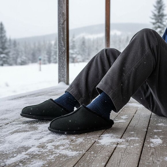 Kirkland 8 Slippers Sheepskin Men Shearling Suede Real Fur Slides House Shoes - Picture 1 of 15